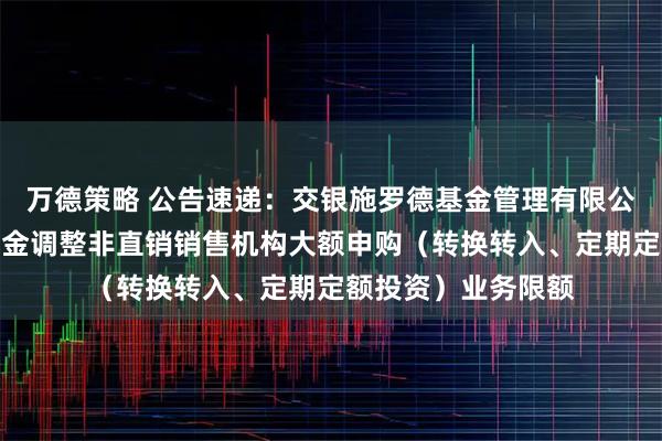 万德策略 公告速递：交银施罗德基金管理有限公司关于交银货币基金调整非直销销售机构大额申购（转换转入、定期定额投资）业务限额