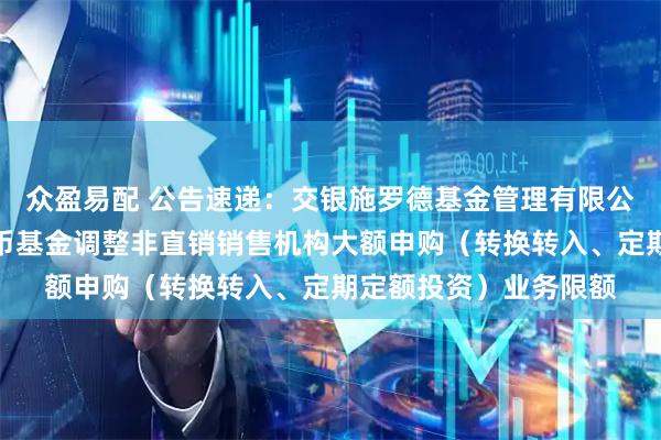 众盈易配 公告速递：交银施罗德基金管理有限公司关于交银天利宝货币基金调整非直销销售机构大额申购（转换转入、定期定额投资）业务限额